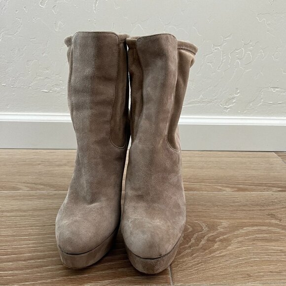 Miu Miu Taupe Suede Platform Ankle Booties - Picture 4 of 9